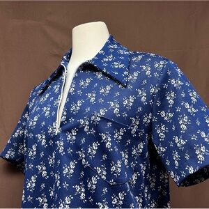 1970s floral half zip polo